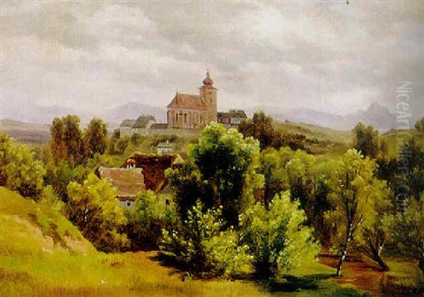 Blick Auf Niederosterreichisches Kirchdorf Oil Painting by Karl Franz Emanuel Haunold