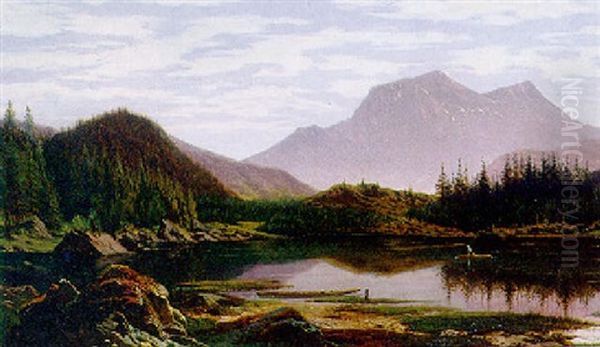 Spiegelnder Gebirgssee Mit Ubersetzendem Ruderer Oil Painting by Karl Franz Emanuel Haunold