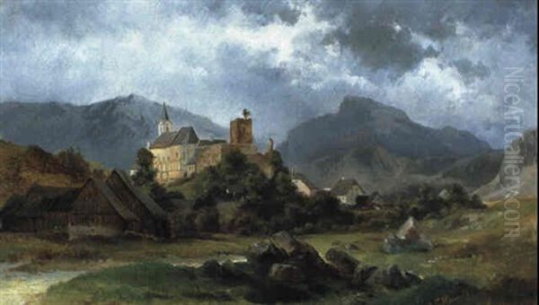 Blick Auf Puchberg Am Schneeberg Oil Painting by Karl Franz Emanuel Haunold