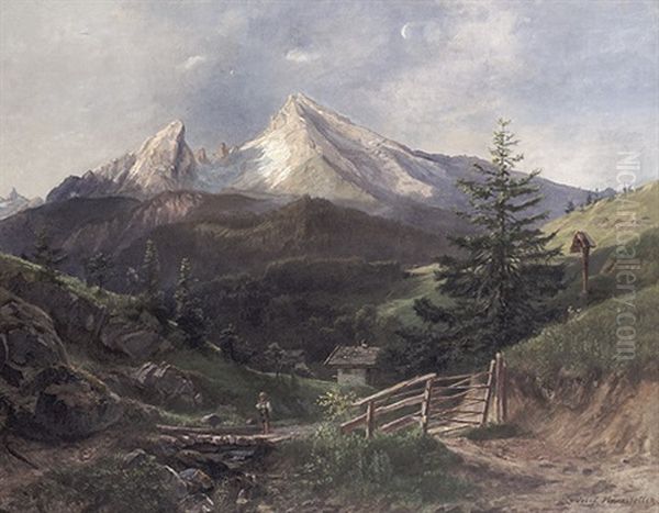 Das Watzmann-massiv Im Sonnigen Licht An Einem Prachtvollen Sommertag Oil Painting by Josef Haunstetter