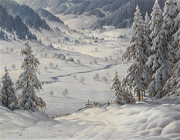 Wintertag Im Menzenschwandertal Oil Painting by Karl Hauptmann