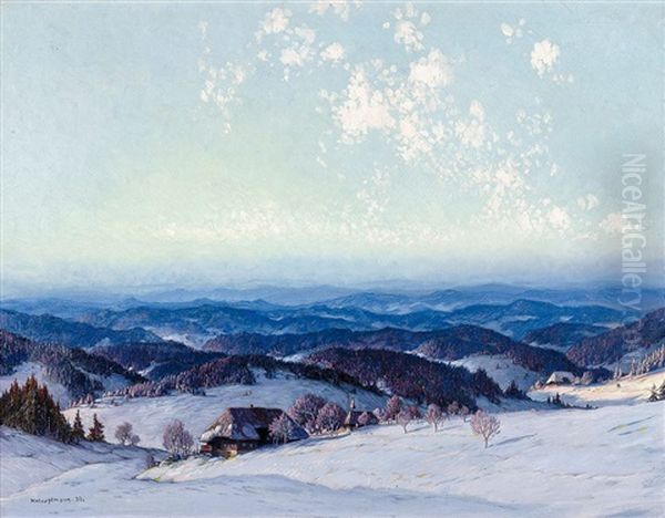 Blick Uber Die Weite Schwarzwaldlandschaft Im Winter Mit Verstreut Liegenden Bauerngehoften Oil Painting by Karl Hauptmann