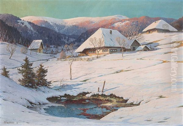 Sicht Auf Einen Bauernhof In Winterlandschaft Oil Painting by Karl Hauptmann