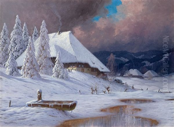 Winterlandschaft Mit Aufziehendem Gewitter Oil Painting by Karl Hauptmann