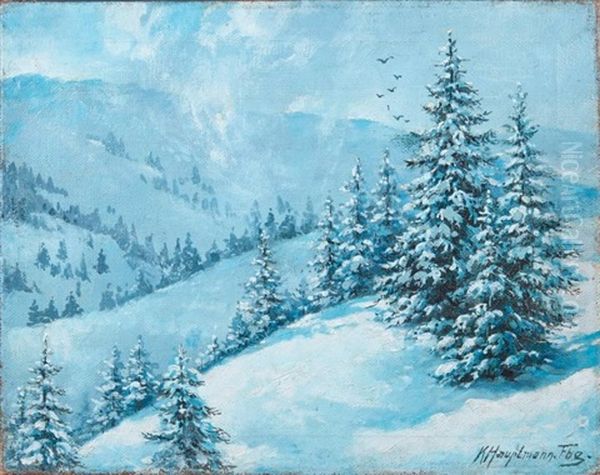 Montagnes Enneigees Oil Painting by Karl Hauptmann