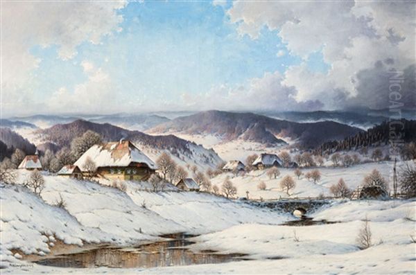 Wintertag In Ettersbach. Schwarzwald Oil Painting by Karl Hauptmann