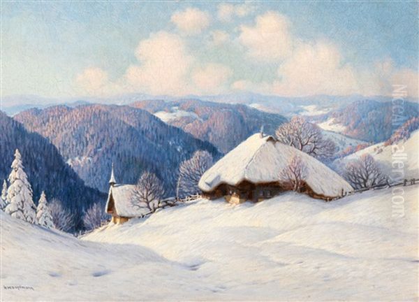 Blick Uber Ein Verschneites Schwarzwaldtal Oil Painting by Karl Hauptmann