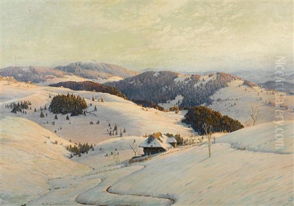 Winter In The Black Forest Oil Painting by Karl Hauptmann