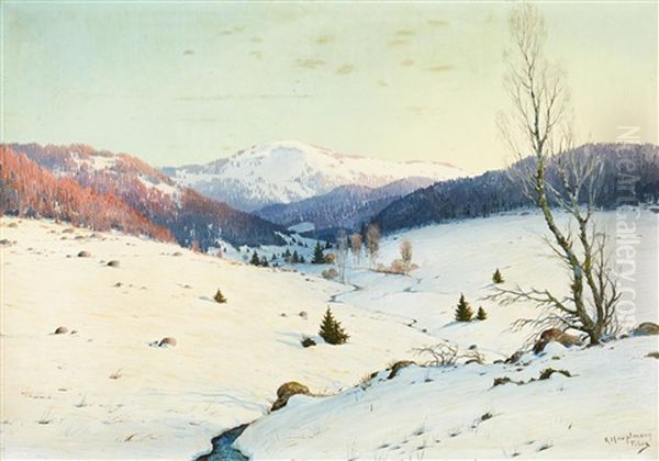 Winter Landscape In Freiburg Oil Painting by Karl Hauptmann