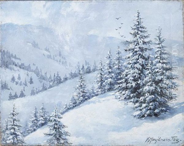 Montagnes Enneigees Oil Painting by Karl Hauptmann