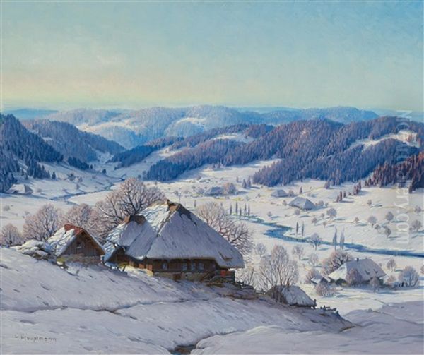 Broad Winter Landscape In The Black Forest Oil Painting by Karl Hauptmann