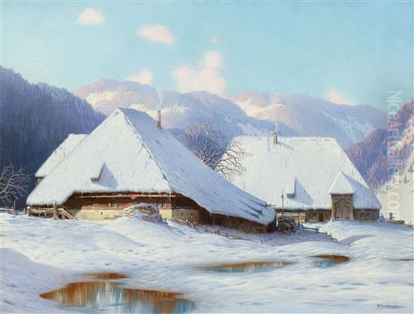 Winter In The Black Forest Oil Painting by Karl Hauptmann