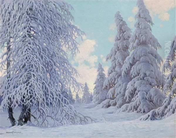 Snowy Winter's Day In The Forest Oil Painting by Karl Hauptmann