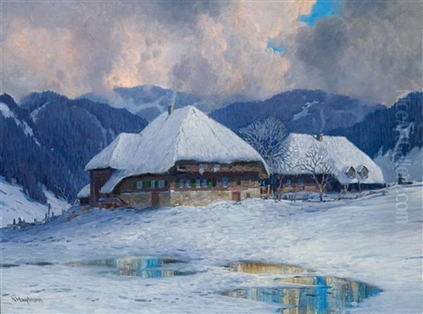 Two Black Forest Houses In Winter by Karl Hauptmann