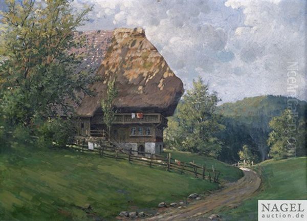 Schwarzwaldbauernhaus In Sommerlandschaft Oil Painting by Karl Hauptmann