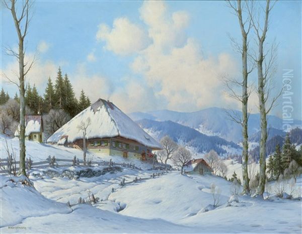 Wintertag In Ellersbach Oil Painting by Karl Hauptmann