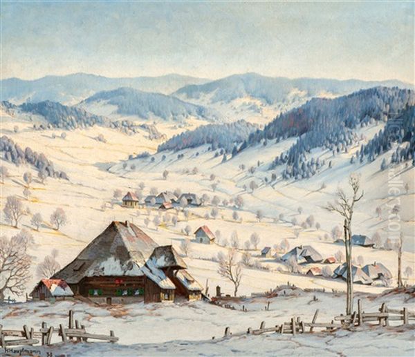 Black Forest Houses In Early Spring Oil Painting by Karl Hauptmann