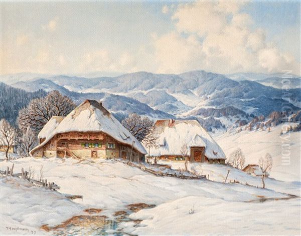 First Snowmelt In The Black Forest Oil Painting by Karl Hauptmann