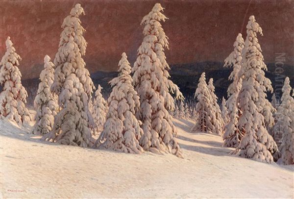 Winterlandschaft Mit Tannen Oil Painting by Karl Hauptmann