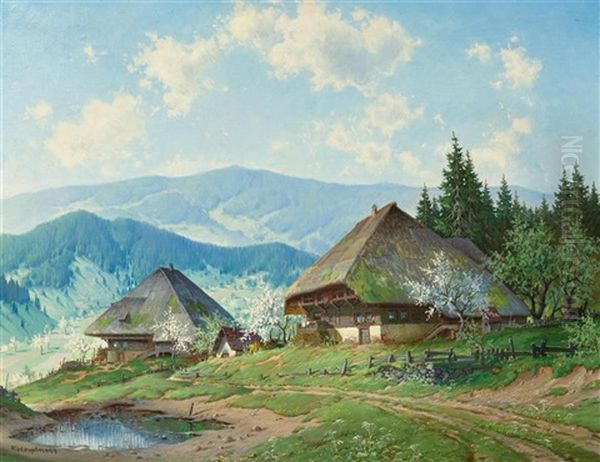 Black Forest Farm In Elztal In The Spring Oil Painting by Karl Hauptmann