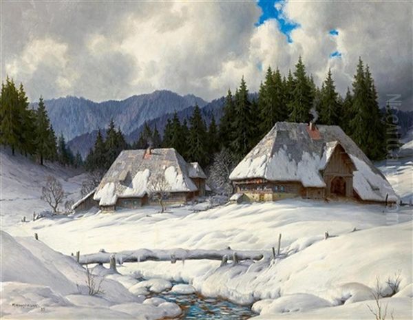 Winter Landscape In The Black Forest Oil Painting by Karl Hauptmann