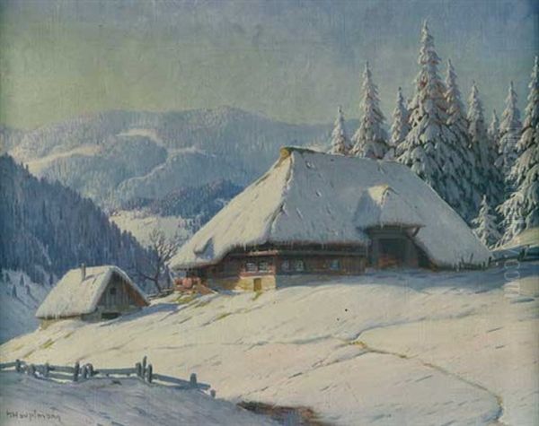 Schwarzwaldhof Im Schnee Oil Painting by Karl Hauptmann