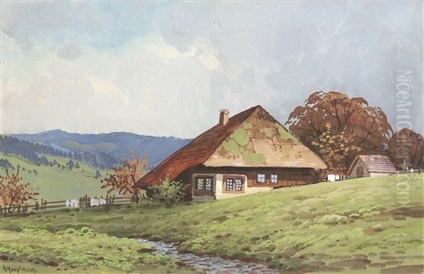 Schwarzwaldhof In Sommerlicher Landschaft Oil Painting by Karl Hauptmann