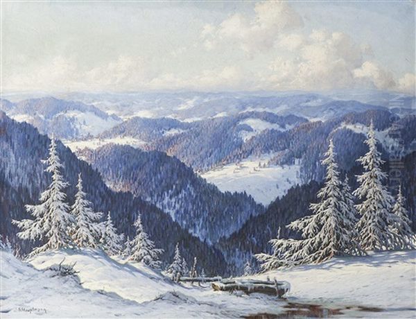 Verschneite Winterlandschaft Im Schwarzwald Oil Painting by Karl Hauptmann