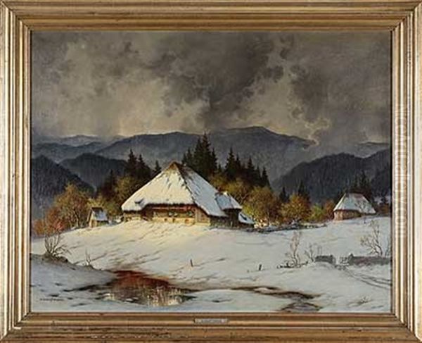 Nasser Oktoberschnee Im Zastlertal Im Schwarzwald Oil Painting by Karl Hauptmann