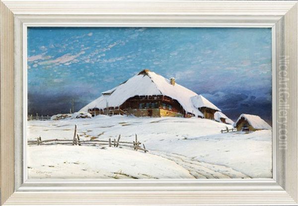 Schwarzwald-bauernhof In Winterlandschaft Oil Painting by Karl Hauptmann