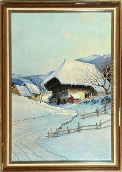 Schwarzwaldhaus Bei Sonniger Winterstimmung Oil Painting by Karl Hauptmann