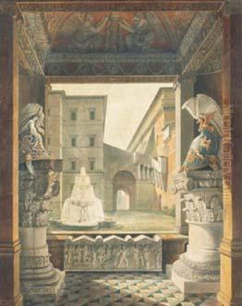 Etude De Sculptures Antiques Dans Une Cour Du Vatican Oil Painting by Louis Pierre Baltard