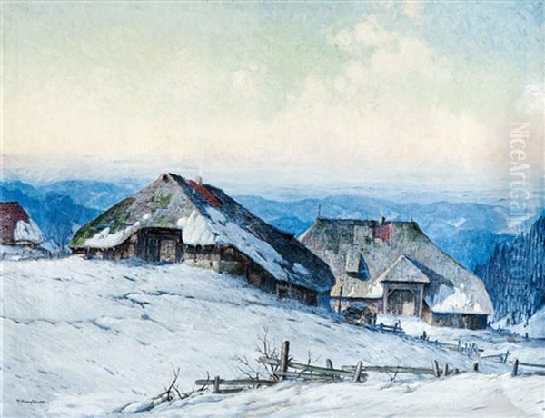 Schwarzwaldhauser In Verschneiter Landschaft Oil Painting by Karl Hauptmann