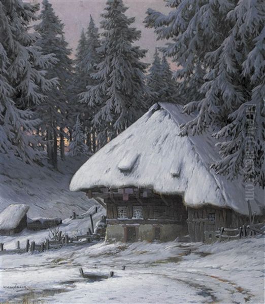 Verschneites Bauernhaus Im Schwarzwald Oil Painting by Karl Hauptmann