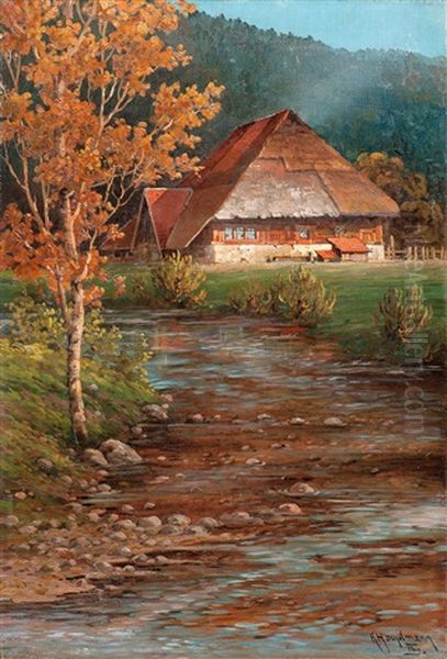 Schwarzwaldhof Im Herbst Oil Painting by Karl Hauptmann