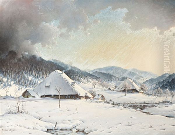 Aufziehender Schneesturm Im Schwarzwald Oil Painting by Karl Hauptmann