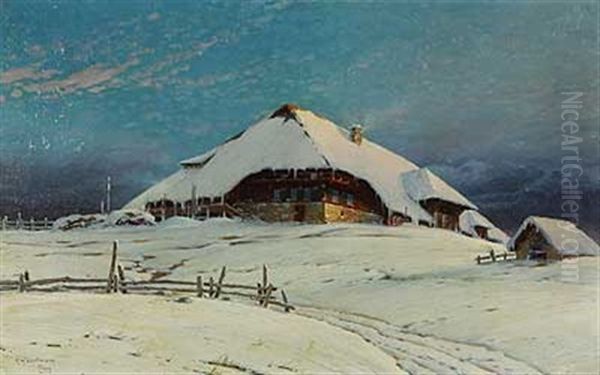 Schwarzwaldhaus An Einem Sonnigen Wintertag Oil Painting by Karl Hauptmann