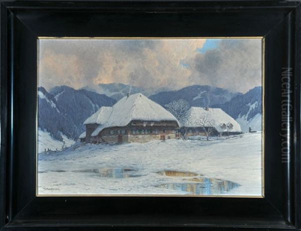 Bauernhofe Im Winterlichen Schwarzwald Oil Painting by Karl Hauptmann