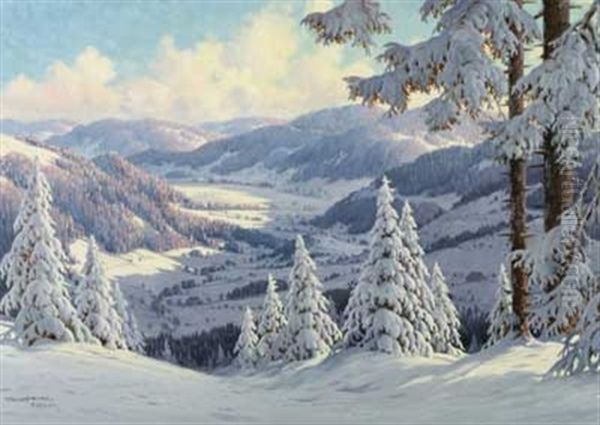 Sonniger Wintertag Oil Painting by Karl Hauptmann