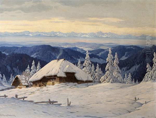 Verschneiter Blick Uber Den Schwarzwald Oil Painting by Karl Hauptmann