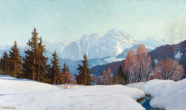 Schnee Im Gebirge Oil Painting by Karl Hauptmann