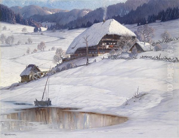 Winterlandschaft Im Gunterstal, Zwischen Freiberg Und Kirchzarten Oil Painting by Karl Hauptmann