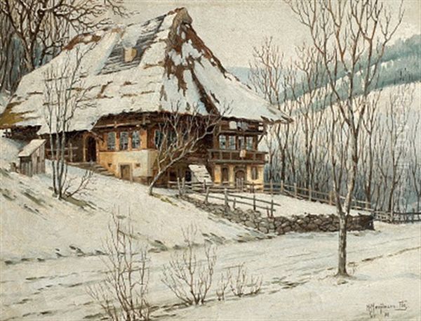 Schwarzwaldhaus Im Schnee Oil Painting by Karl Hauptmann