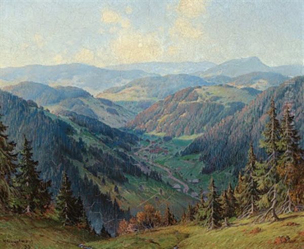 Blick Vom Feldberg Ins Wiesental Oil Painting by Karl Hauptmann