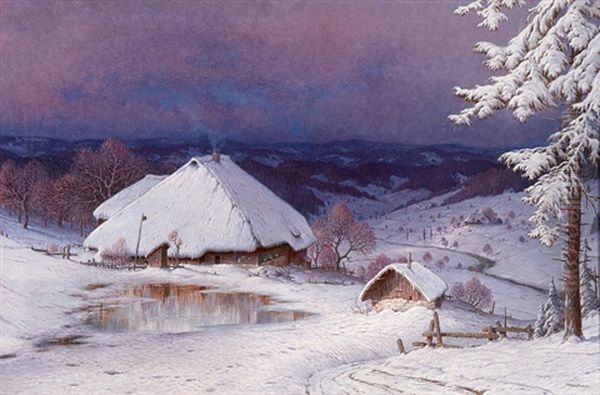 Schwarzwaldhof Im Schnee Oil Painting by Karl Hauptmann