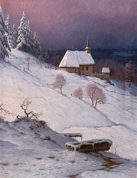 Kapelle Im Schnee Oil Painting by Karl Hauptmann