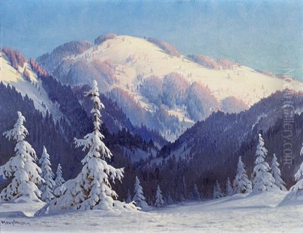 Wintertag Am Holzeck Mit Hinterwaldkopf (schwarzwald, Nordl. Feldberg) Oil Painting by Karl Hauptmann