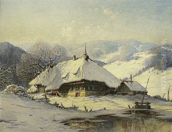 Schwarzwaldhof Mit Backhausle An Einem Sonnigen Wintertag Oil Painting by Karl Hauptmann