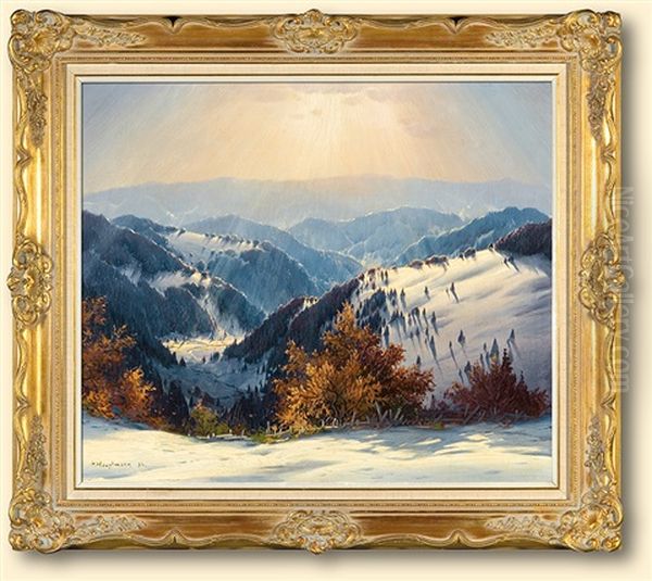 Winter In Schwarzwald Oil Painting by Karl Hauptmann