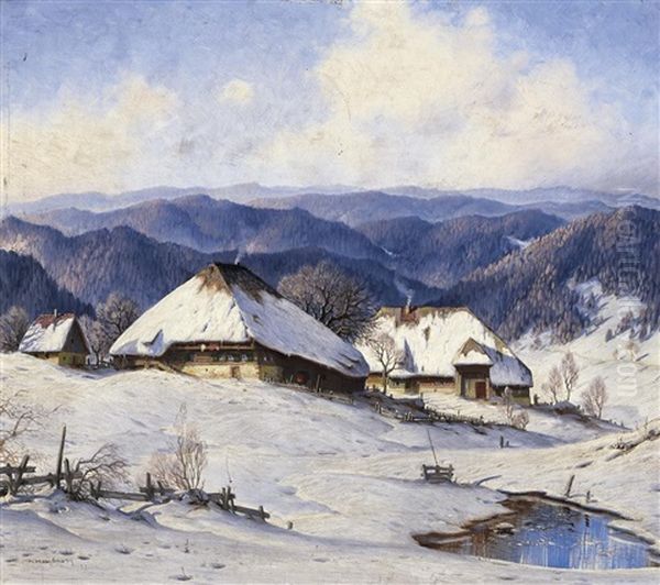 In Bernau, Schwarzwald. Sonniger Wintertag Im Schwarzwald Oil Painting by Karl Hauptmann